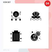 Group of 4 Modern Solid Glyphs Set for abilities dustbin man costume mask business Editable Vector Design Elements