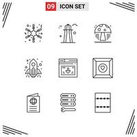 Universal Icon Symbols Group of 9 Modern Outlines of website page park internet startup Editable Vector Design Elements