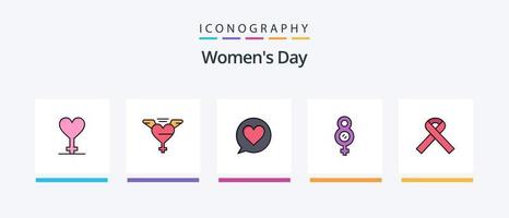 Womens Day Line Filled 5 Icon Pack Including present. female. justice. case. business. Creative Icons Design vector