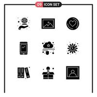 9 Solid Glyph concept for Websites Mobile and Apps data cloud cd iphone mobile Editable Vector Design Elements