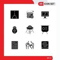 Pictogram Set of 9 Simple Solid Glyphs of rocket space wifi space ship love Editable Vector Design Elements