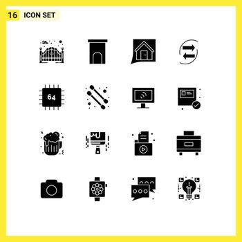 Modern Set of 16 Solid Glyphs and symbols such as exchang chart residence chang convo Editable Vector Design Elements