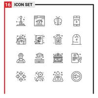 Universal Icon Symbols Group of 16 Modern Outlines of mobile application download design data nature Editable Vector Design Elements