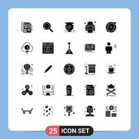 Mobile Interface Solid Glyph Set of 25 Pictograms of heart disk shield printer device Editable Vector Design Elements