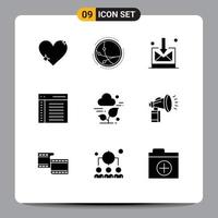 paquete de líneas vectoriales editables de 9 glifos sólidos simples de tecnología de codificación de Internet de comunicación de usuario elementos de diseño vectorial editables vector
