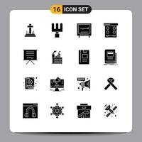 Group of 16 Modern Solid Glyphs Set for easel blackboard health powder eye shadow Editable Vector Design Elements