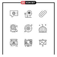 Modern Set of 9 Outlines and symbols such as gear search attachment notification find Editable Vector Design Elements