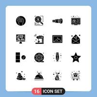 Pictogram Set of 16 Simple Solid Glyphs of color scheme creative business media camera Editable Vector Design Elements