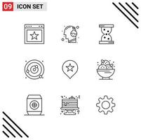 Universal Icon Symbols Group of 9 Modern Outlines of location solar system science planets orbiting orbit Editable Vector Design Elements