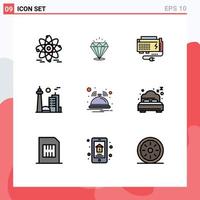 Set of 9 Modern UI Icons Symbols Signs for bell famous city battery city building Editable Vector Design Elements