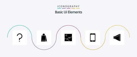 Basic Ui Elements Glyph 5 Icon Pack Including speaker. call. image. phone. cell vector