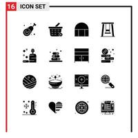 Pictogram Set of 16 Simple Solid Glyphs of skin care building swing kids Editable Vector Design Elements