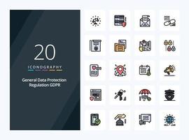 20 Gdpr line Filled icon for presentation vector