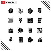 Mobile Interface Solid Glyph Set of 16 Pictograms of view grid media stripe military Editable Vector Design Elements