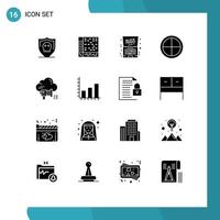 Group of 16 Solid Glyphs Signs and Symbols for soldier badge daw army notebook Editable Vector Design Elements