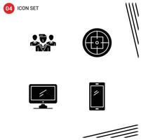 Modern Set of 4 Solid Glyphs and symbols such as staff computer gang military device Editable Vector Design Elements