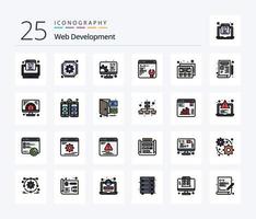 Web Development 25 Line Filled icon pack including blueprint. mockup design. development. setting. development vector