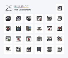 Web Development 25 Line Filled icon pack including blueprint. mockup design. development. setting. development vector