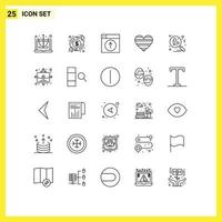 25 Thematic Vector Lines and Editable Symbols of report like upload love application Editable Vector Design Elements