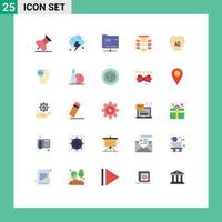 Pictogram Set of 25 Simple Flat Colors of brian knowledge storage elementary data Editable Vector Design Elements
