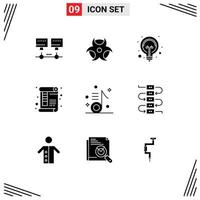 Universal Icon Symbols Group of 9 Modern Solid Glyphs of musical audio light ruler paper Editable Vector Design Elements