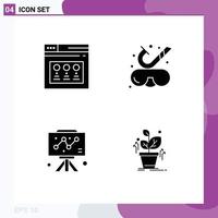 Mobile Interface Solid Glyph Set of 4 Pictograms of internet business website snorkeling graph Editable Vector Design Elements