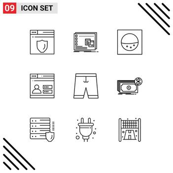 9 Universal Outlines Set for Web and Mobile Applications dress clothe machine accessories design Editable Vector Design Elements