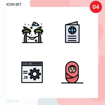 grupo de 4 signos y símbolos de colores planos de línea rellena para el desarrollo de pasaportes de tarjetas de codificación de hamacas elementos de diseño de vectores editables
