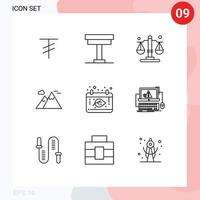 9 Universal Outlines Set for Web and Mobile Applications date autumn balance travel nature Editable Vector Design Elements