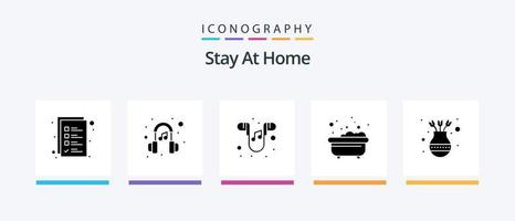 Stay At Home Glyph 5 Icon Pack Including flower. decoration. hand free. shower. bathing. Creative Icons Design vector
