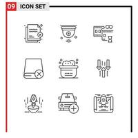 Set of 9 Vector Outlines on Grid for hardware drive iot devices movie reel Editable Vector Design Elements