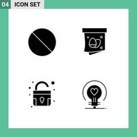 Pack of 4 Modern Solid Glyphs Signs and Symbols for Web Print Media such as cancel padlock prohibited easter bulb Editable Vector Design Elements