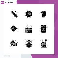 Set of 9 Vector Solid Glyphs on Grid for bag setting grief work performance Editable Vector Design Elements