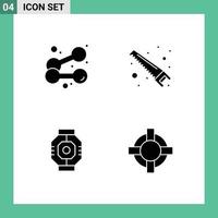 Set of 4 Commercial Solid Glyphs pack for dumbbell capsule weightlifting tools module Editable Vector Design Elements