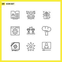 9 User Interface Outline Pack of modern Signs and Symbols of programming develop woman coding game Editable Vector Design Elements