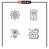 4 User Interface Line Pack of modern Signs and Symbols of security dollar internet mail shopping Editable Vector Design Elements