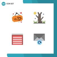 Group of 4 Flat Icons Signs and Symbols for coffee construction sign board tree mail Editable Vector Design Elements