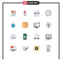 Pack of 16 Modern Flat Colors Signs and Symbols for Web Print Media such as communication globe fiber science biohazard Editable Pack of Creative Vector Design Elements