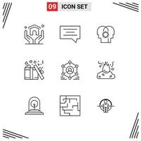 Set of 9 Modern UI Icons Symbols Signs for group network control valentine love Editable Vector Design Elements