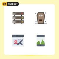 4 Universal Flat Icon Signs Symbols of database web hosting death location Editable Vector Design Elements