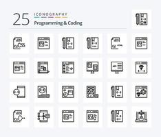 Programming And Coding 25 Line icon pack including development. coding. develop. file. develop vector