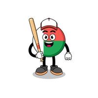 caricatura de la mascota de la bandera de madagascar como jugador de béisbol vector