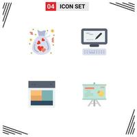 Set of 4 Modern UI Icons Symbols Signs for bag site love markiting website Editable Vector Design Elements