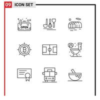 Pack of 9 Modern Outlines Signs and Symbols for Web Print Media such as living sport farming football money Editable Vector Design Elements