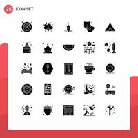 Group of 25 Modern Solid Glyphs Set for tent theater instrument persona acting Editable Vector Design Elements