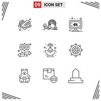 Group of 9 Outlines Signs and Symbols for right arrow rainbow gear tv Editable Vector Design Elements