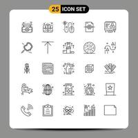 Mobile Interface Line Set of 25 Pictograms of bead printing dollar arrow gear Editable Vector Design Elements