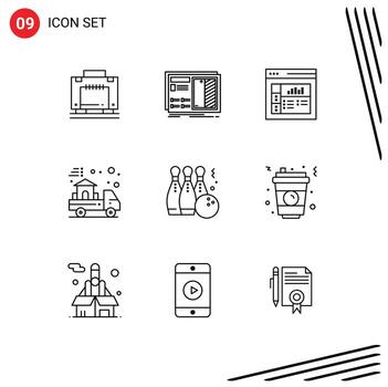 Group of 9 Modern Outlines Set for game real prototype home delivery Editable Vector Design Elements