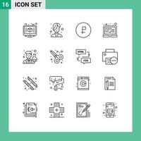 16 Thematic Vector Outlines and Editable Symbols of scientist laptop business computer ruble Editable Vector Design Elements