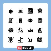 grupo de símbolos de iconos universales de 16 glifos sólidos modernos de elementos de diseño vectorial editables de objetivos mundiales de chimenea de archivo de construcción vector